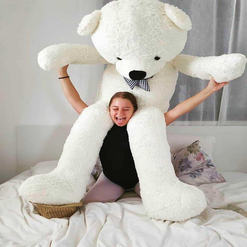 ילדה מחזיקה על הכתפיים דובי